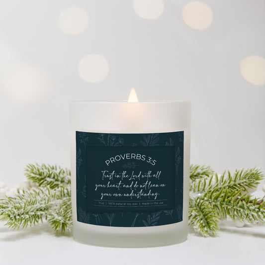 Grandma's Favorite Proverbs 3:5 Frosted Glass Candle (Teal Label)