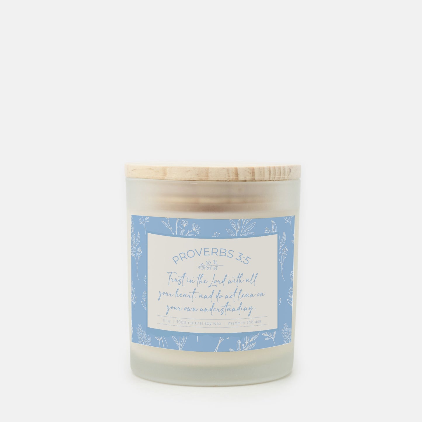 Grandma's Favorite Proverbs 3:5 Frosted Glass Candle (Baby Blue Label)