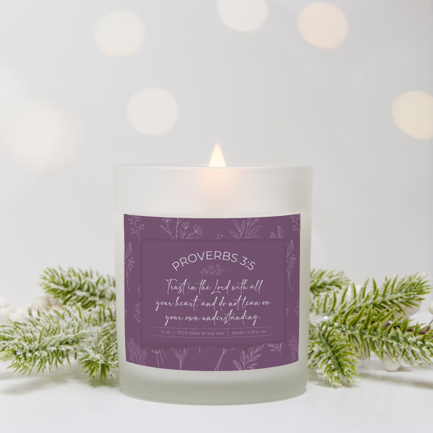 Grandma's Favorite Proverbs 3:5 Frosted Glass Candle (Lavender Label)