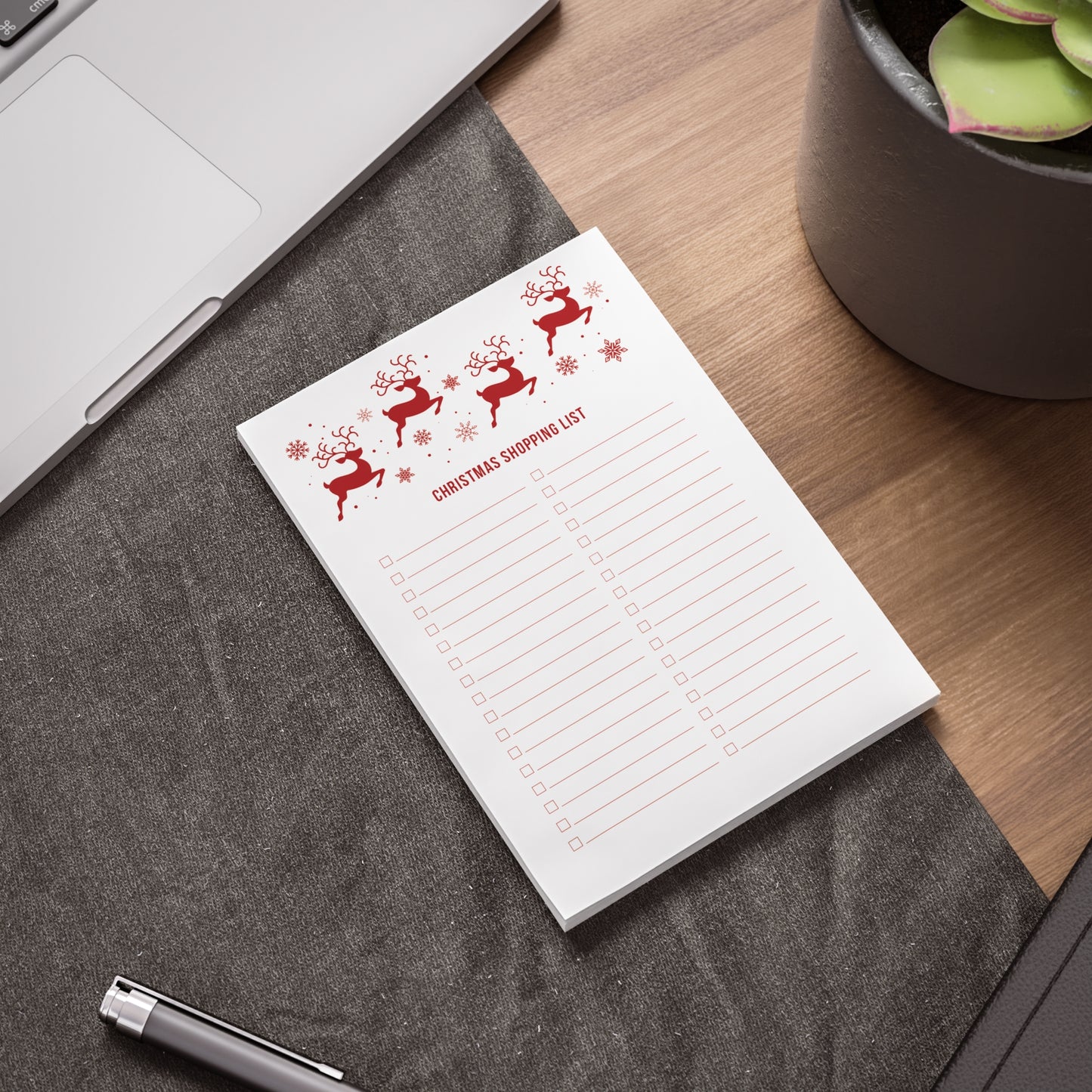 Flying Reindeer Christmas Post-it® Notes Shopping List 4x6 (Cranberry)