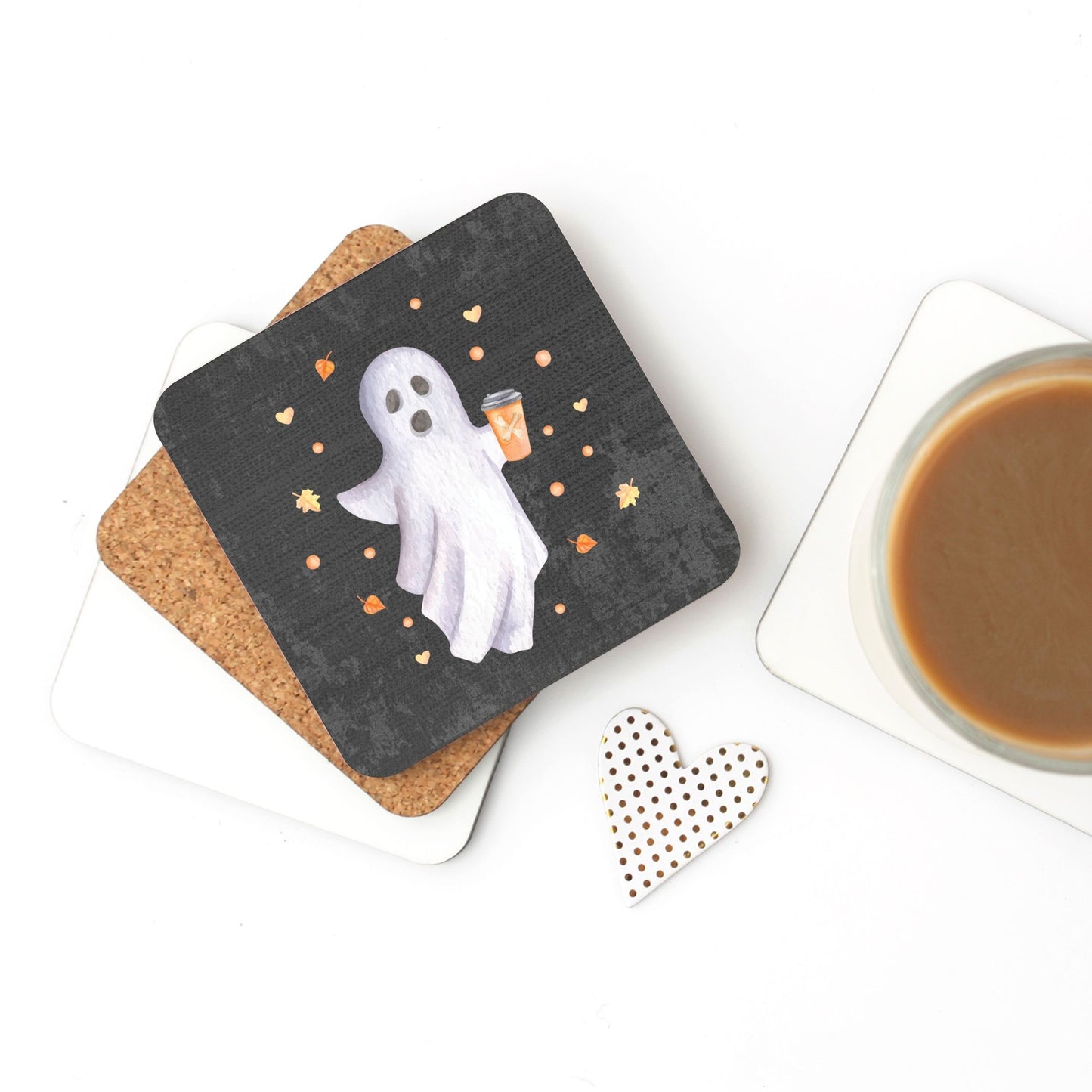 Not-So-Spooky Latte Ghost Coaster (Charcoal)