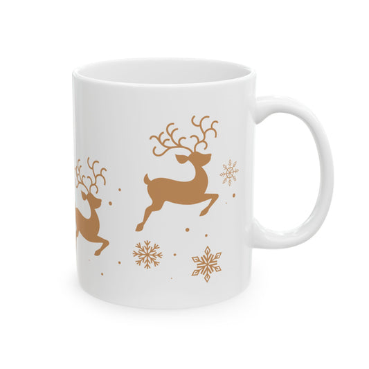 Flying Reindeer Christmas Mug (Gold)