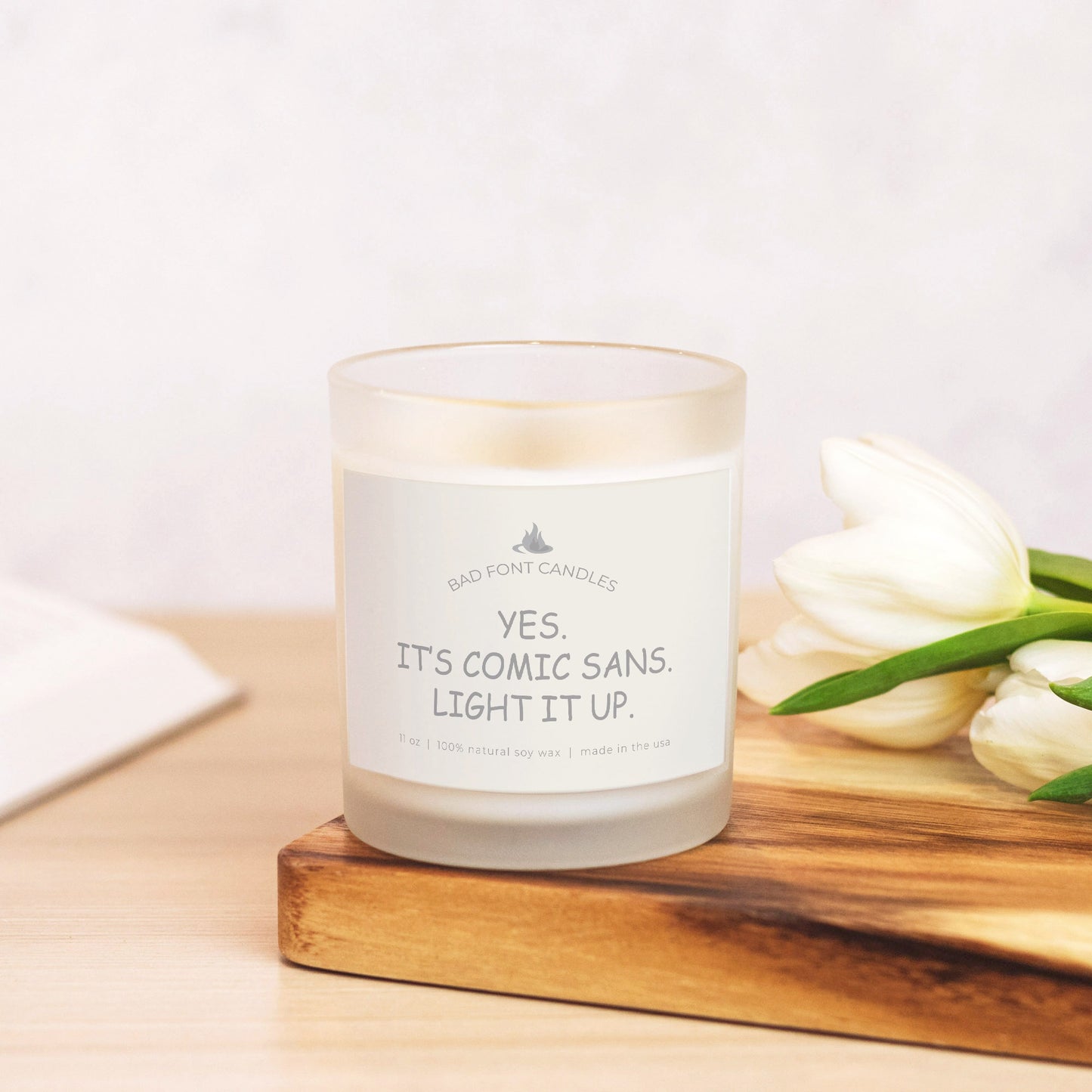 Comic Sans Bad Font Frosted Glass Candle