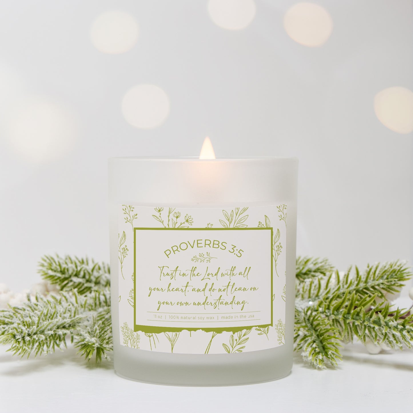 Grandma's Favorite Proverbs 3:5 Frosted Glass Candle (Ecru/Lemongrass Label)