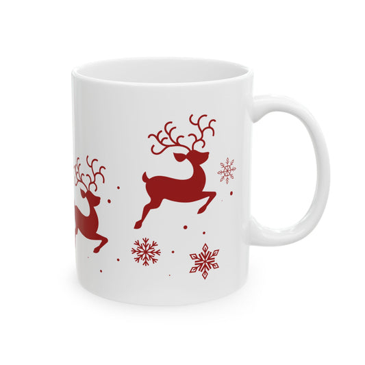 Flying Reindeer Christmas Mug (Cranberry)