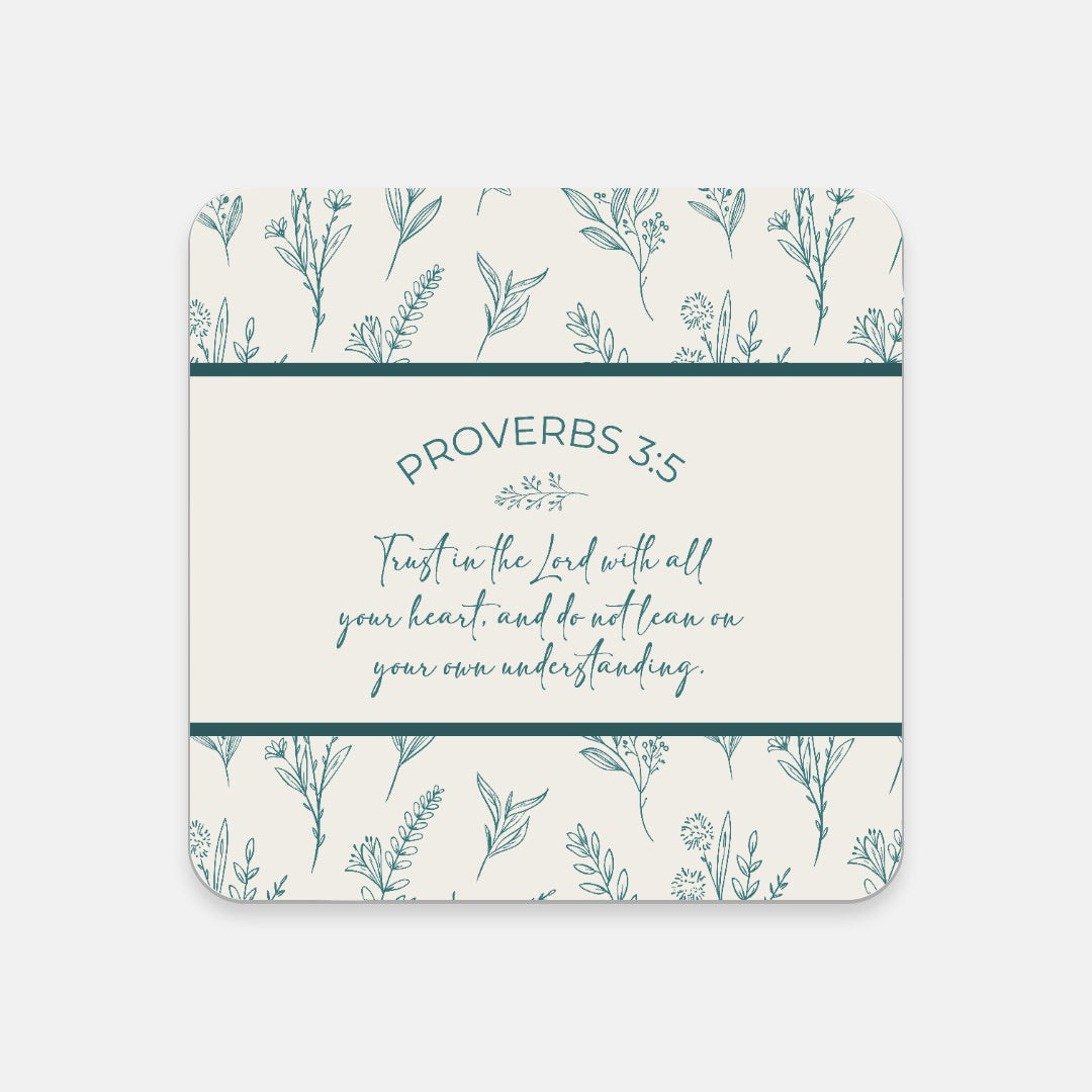 Grandma's Favorite Proverbs 3:5 Coaster (Ecru/Teal)