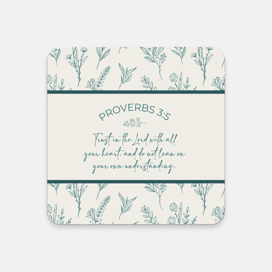 Grandma's Favorite Proverbs 3:5 Coaster (Ecru/Teal)