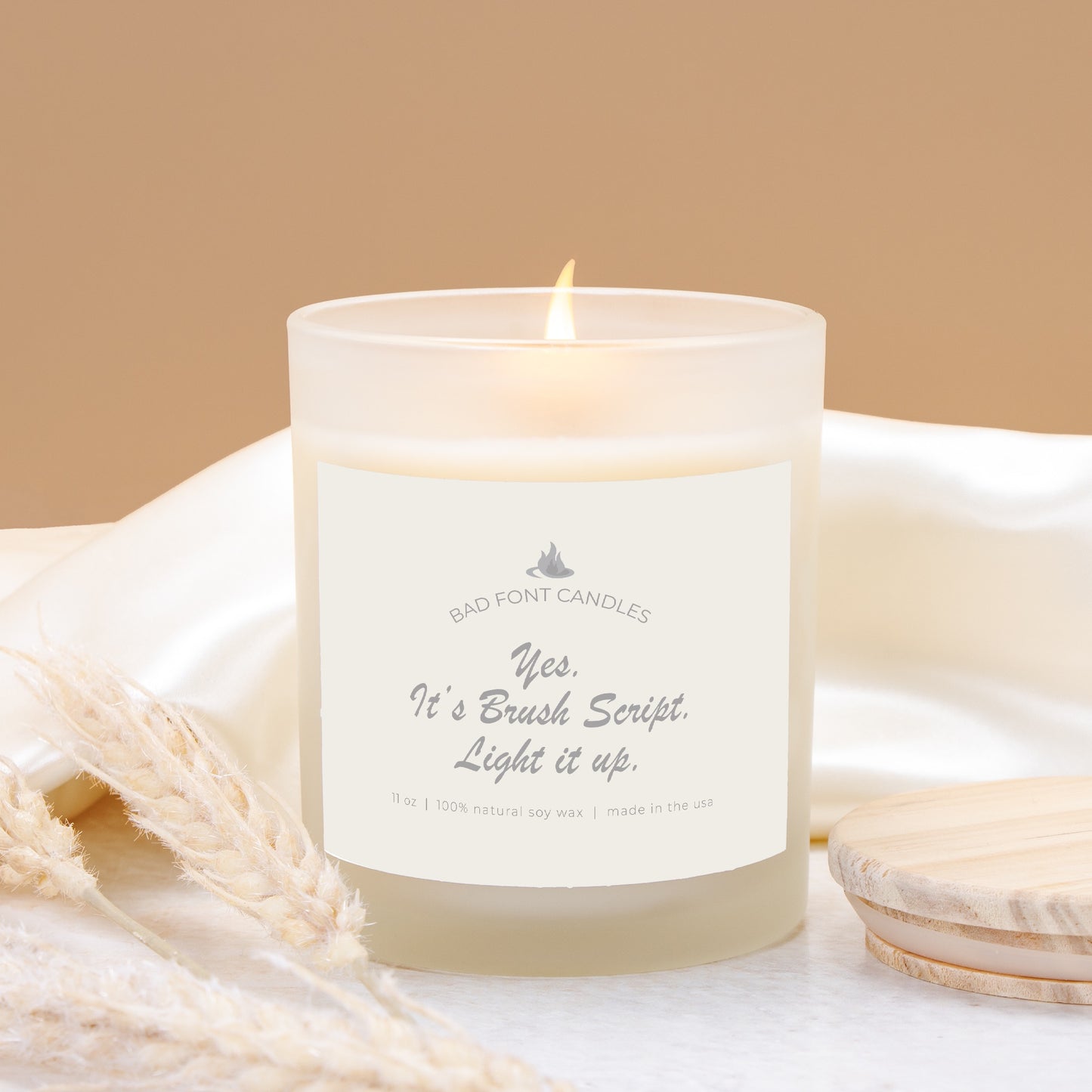 Brush Script Bad Font Frosted Glass Candle