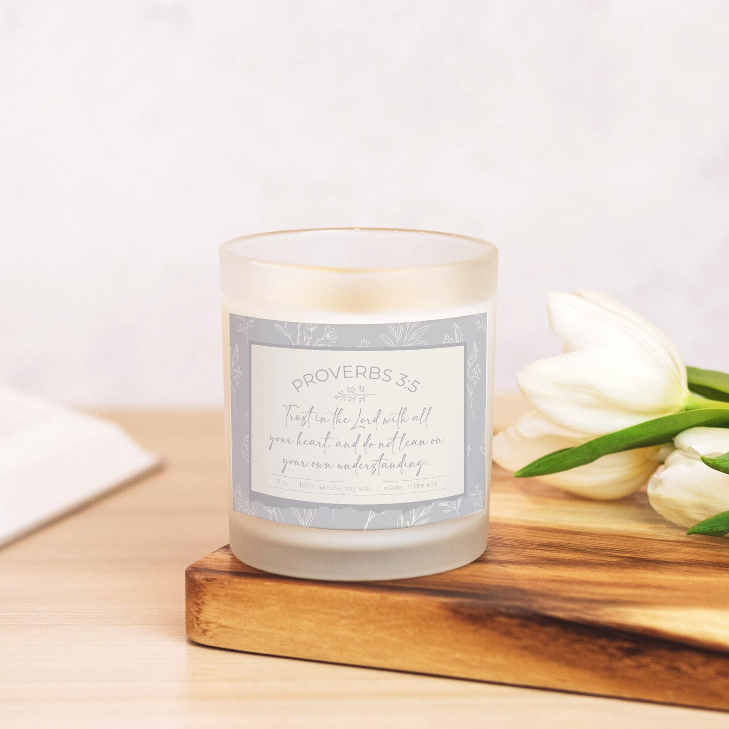 Grandma's Favorite Proverbs 3:5 Frosted Glass Candle (Dove Grey Label)