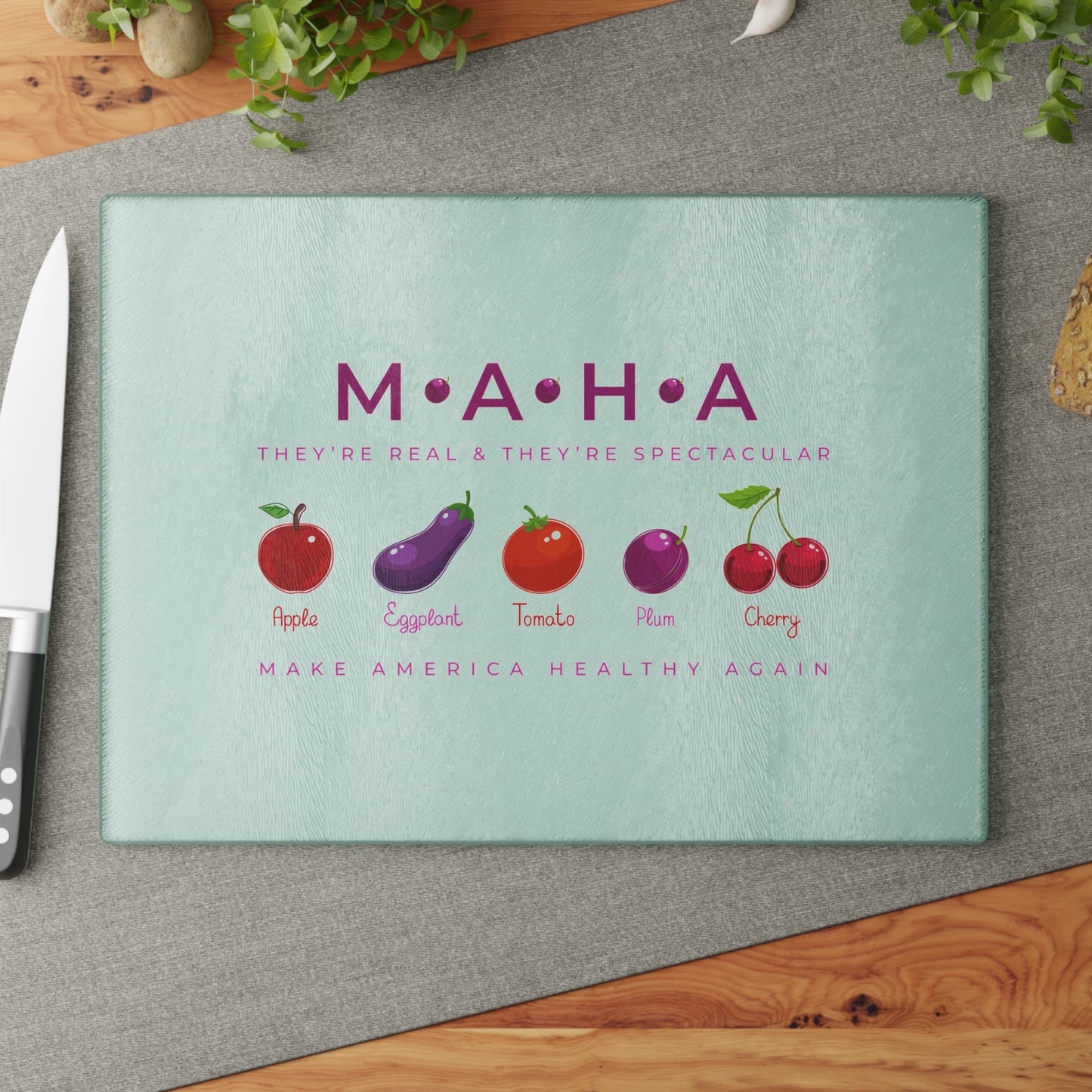 MAHA Make America Healthy Again Glass Cutting Board (Plum)