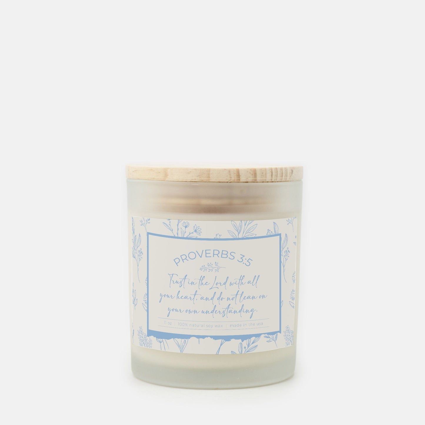 Grandma's Favorite Proverbs 3:5 Frosted Glass Candle (Ecru/Baby Blue Label)