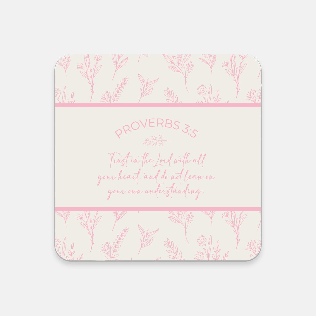 Grandma's Favorite Proverbs 3:5 Coaster (Ecru/Baby Pink)