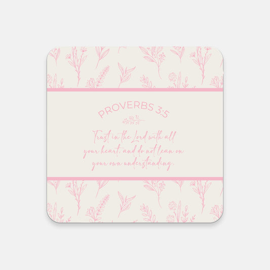 Grandma's Favorite Proverbs 3:5 Coaster (Ecru/Baby Pink)