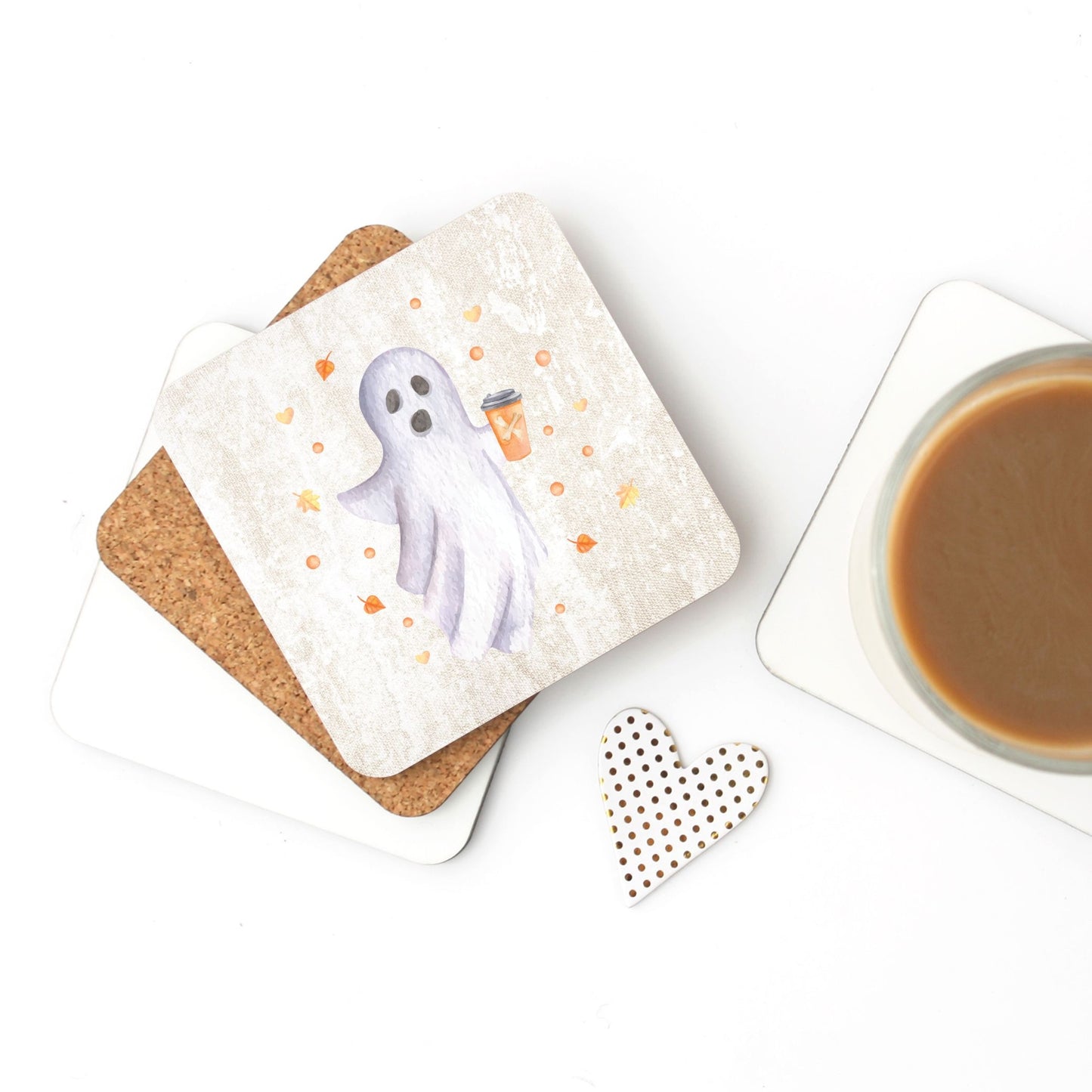 Not-So-Spooky Latte Ghost Coaster (Cream)