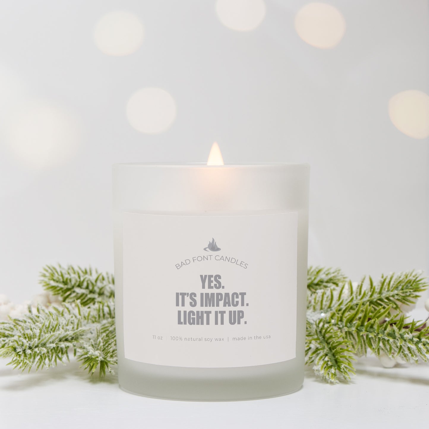 Impact Bad Font Frosted Glass Candle