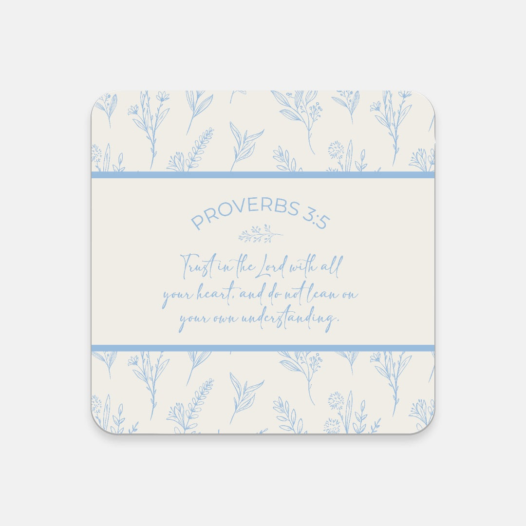 Grandma's Favorite Proverbs 3:5 Coaster (Ecru/Baby Blue)