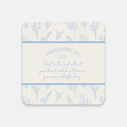 Grandma's Favorite Proverbs 3:5 Coaster (Ecru/Baby Blue)