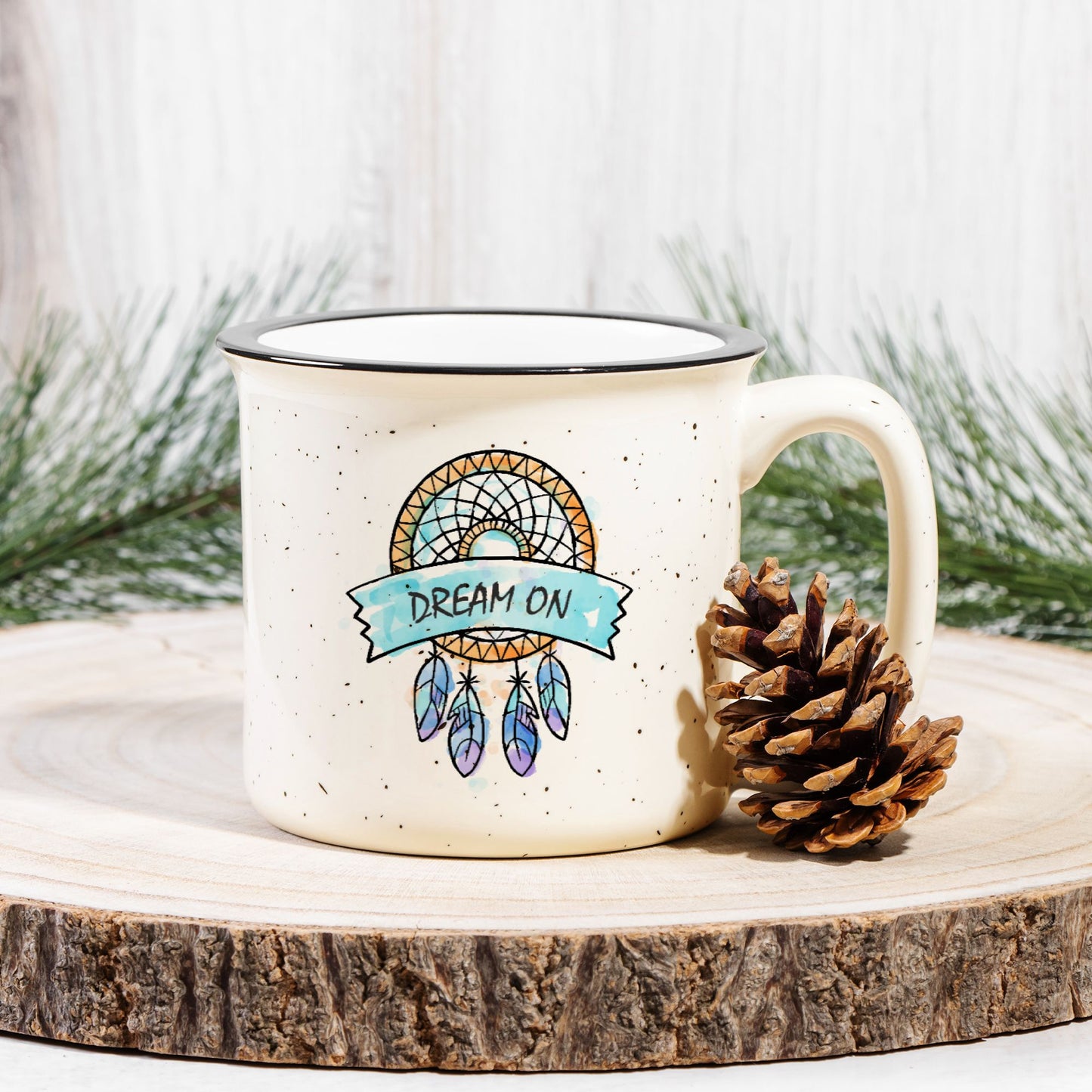 Dream On Boho Speckled Camp Mug