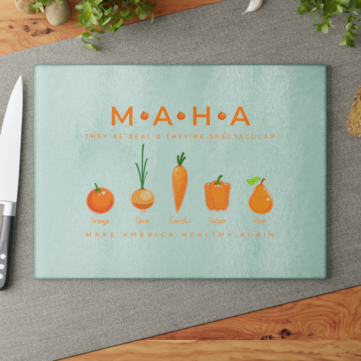 MAHA Make America Healthy Again Glass Cutting Board (Tangerine)