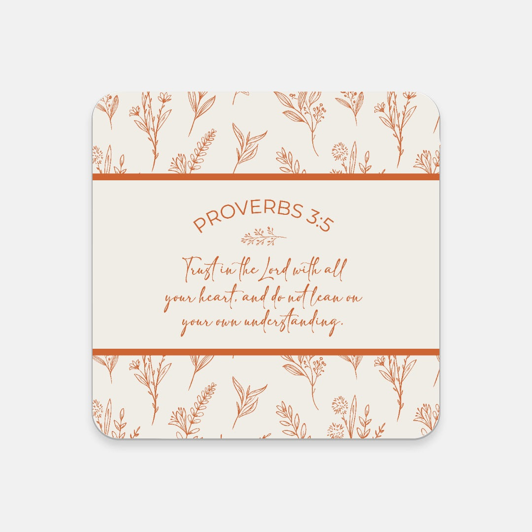 Grandma's Favorite Proverbs 3:5 Coaster (Ecru/Terracotta)