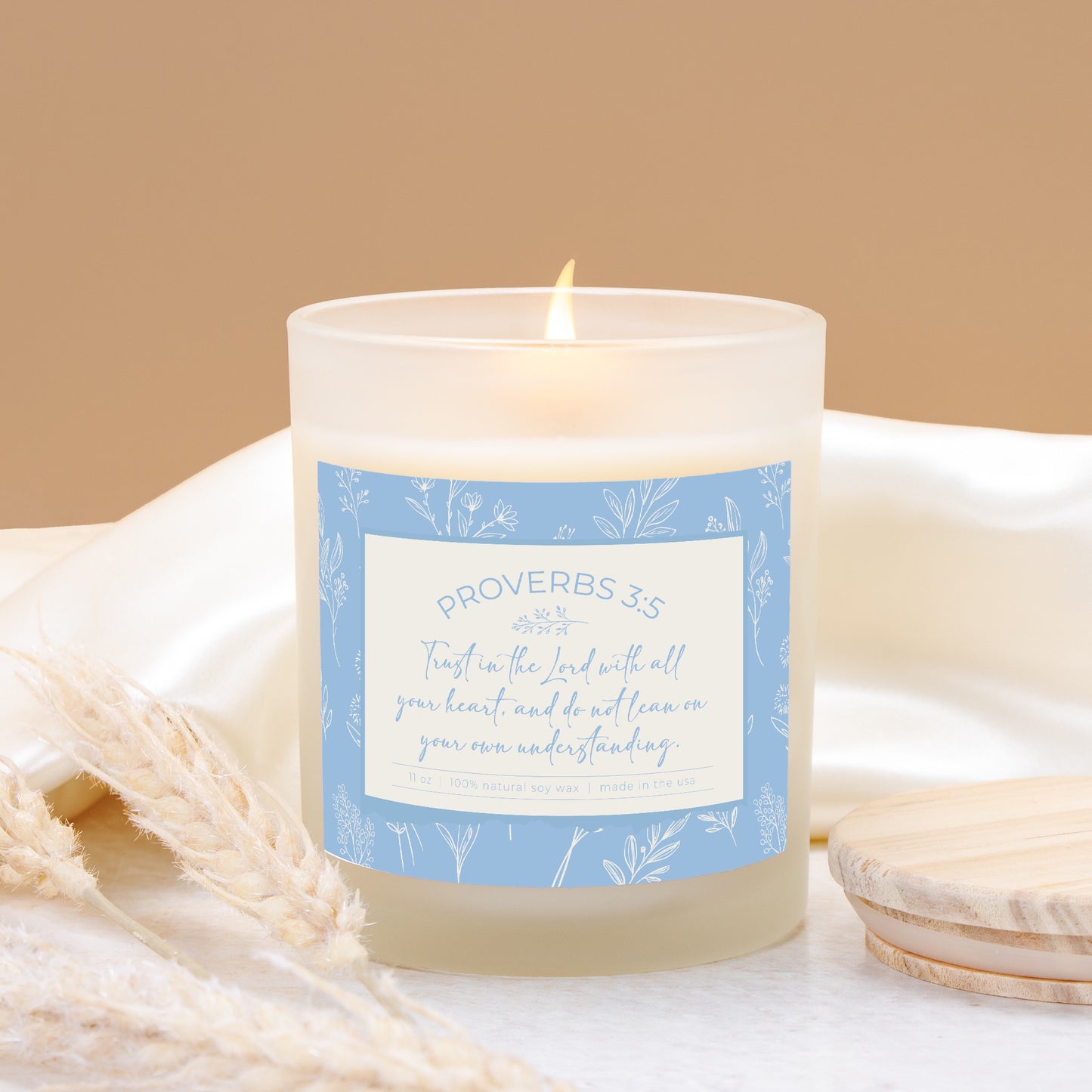 Grandma's Favorite Proverbs 3:5 Frosted Glass Candle (Baby Blue Label)