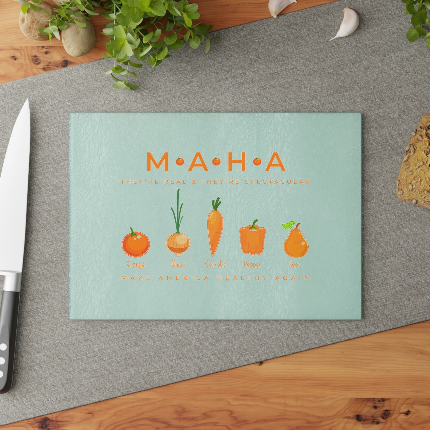 MAHA Make America Healthy Again Glass Cutting Board (Tangerine)