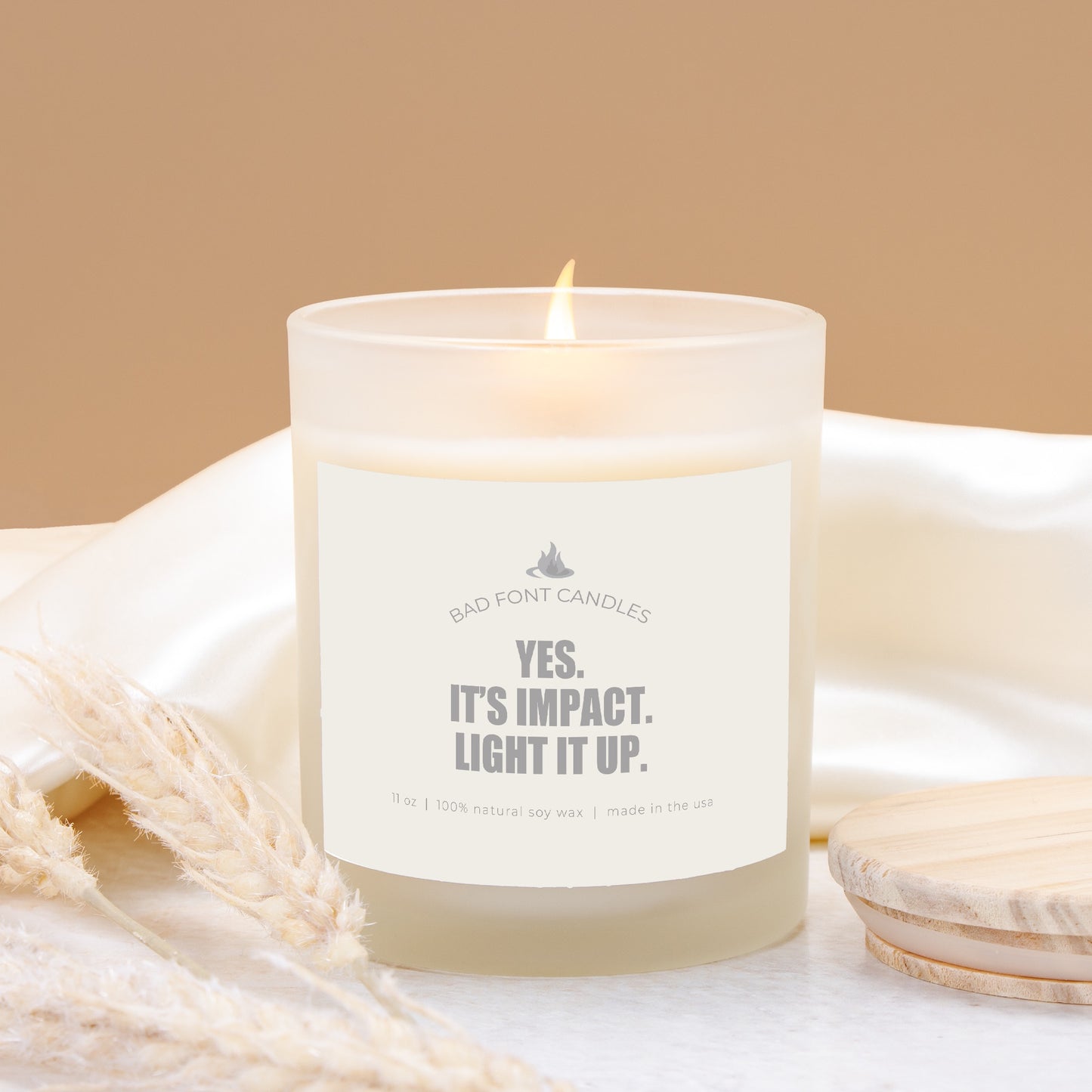 Impact Bad Font Frosted Glass Candle