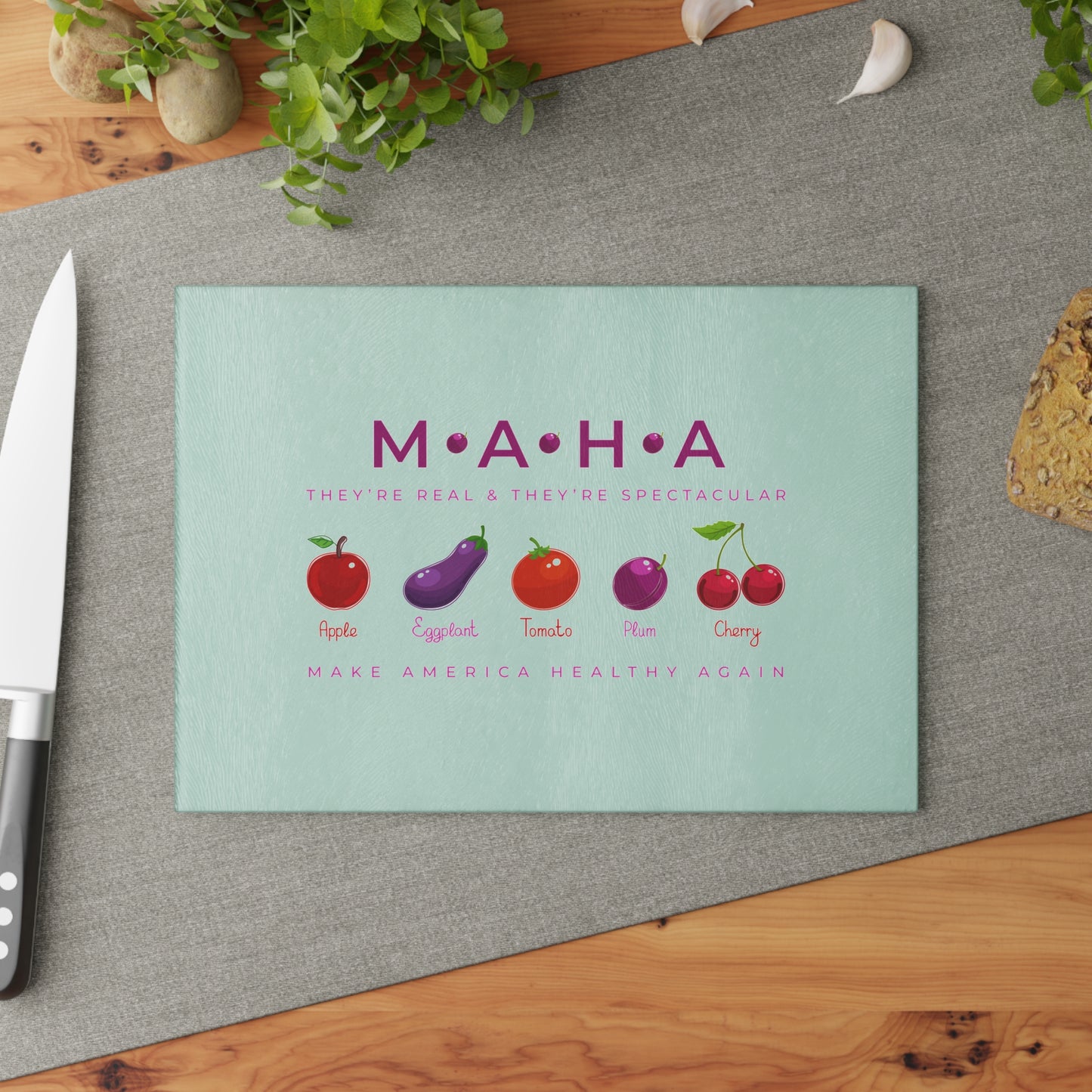 MAHA Make America Healthy Again Glass Cutting Board (Plum)