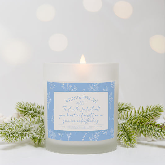 Grandma's Favorite Proverbs 3:5 Frosted Glass Candle (Baby Blue Label)