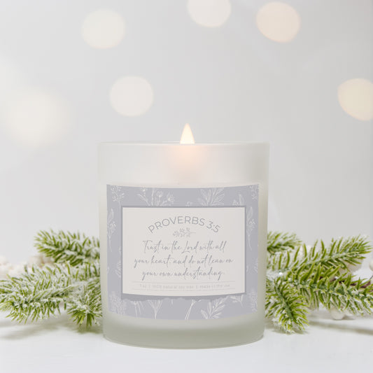 Grandma's Favorite Proverbs 3:5 Frosted Glass Candle (Dove Grey Label)