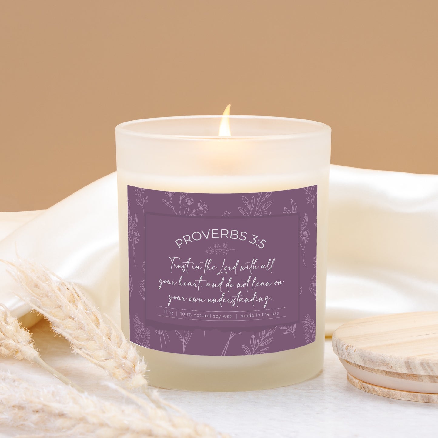 Grandma's Favorite Proverbs 3:5 Frosted Glass Candle (Lavender Label)