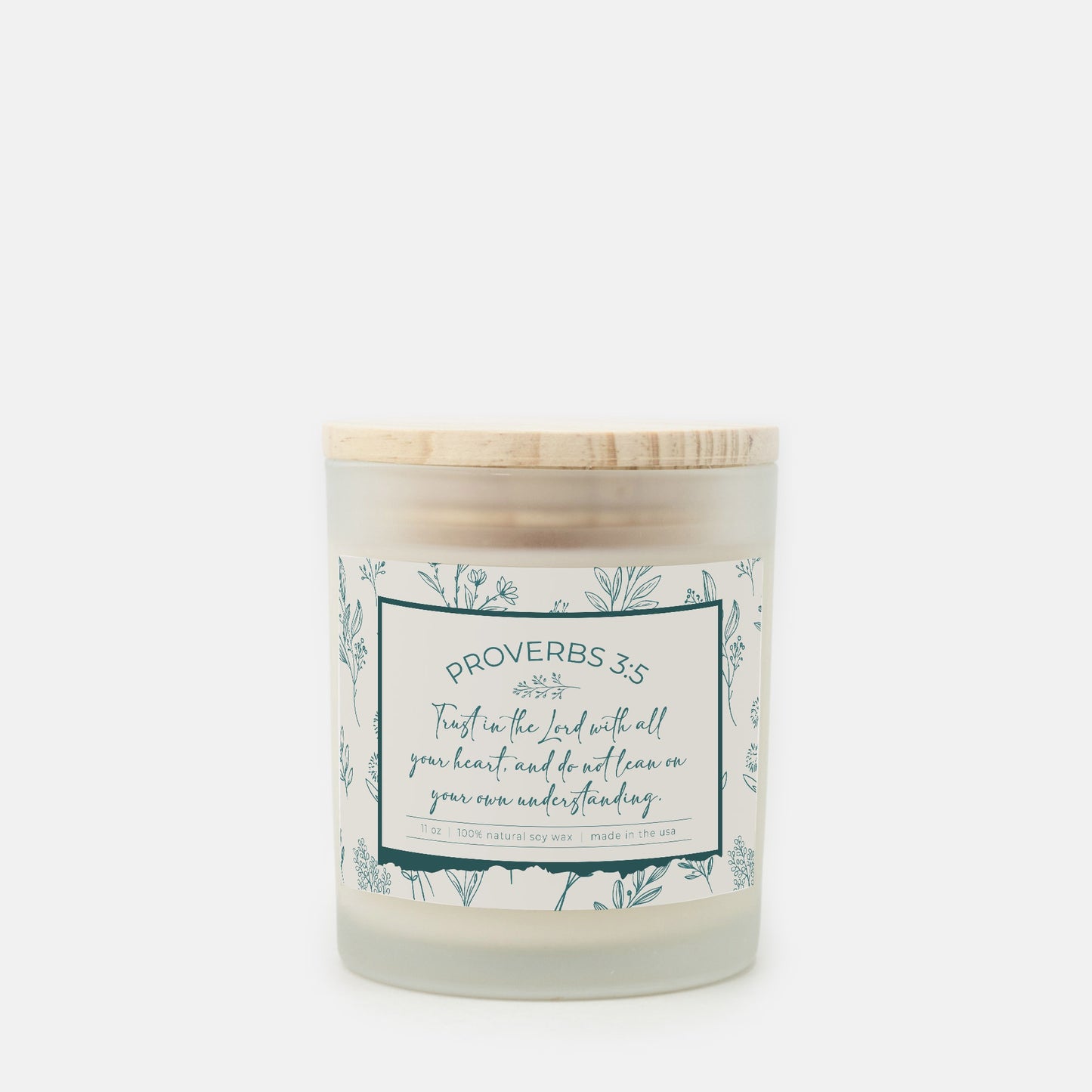 Grandma's Favorite Proverbs 3:5 Frosted Glass Candle (Ecru/Teal Label)