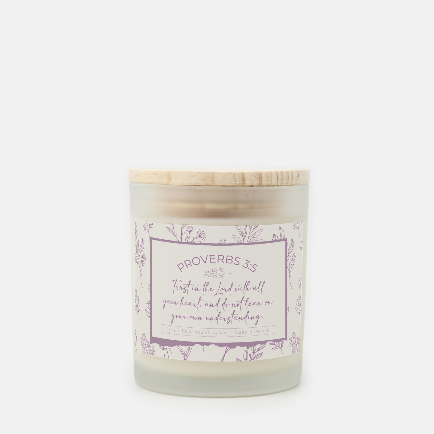 Grandma's Favorite Proverbs 3:5  Frosted Glass Candle (Ecru/Lavender Label)