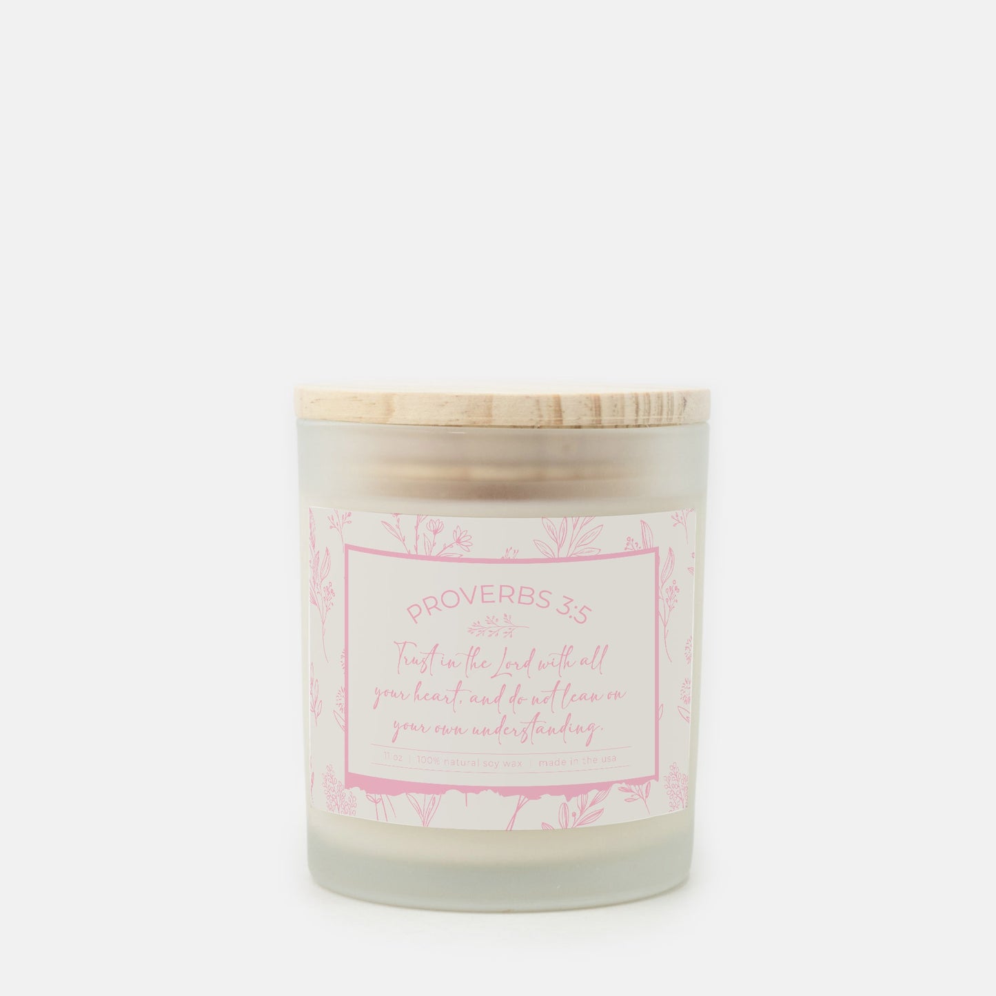 Grandma's Favorite Proverbs 3:5 Frosted Glass Candle (Ecru/Baby Pink Label)