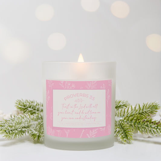 Grandma's Favorite Proverbs 3:5 Frosted Glass Candle (Baby Pink Label)