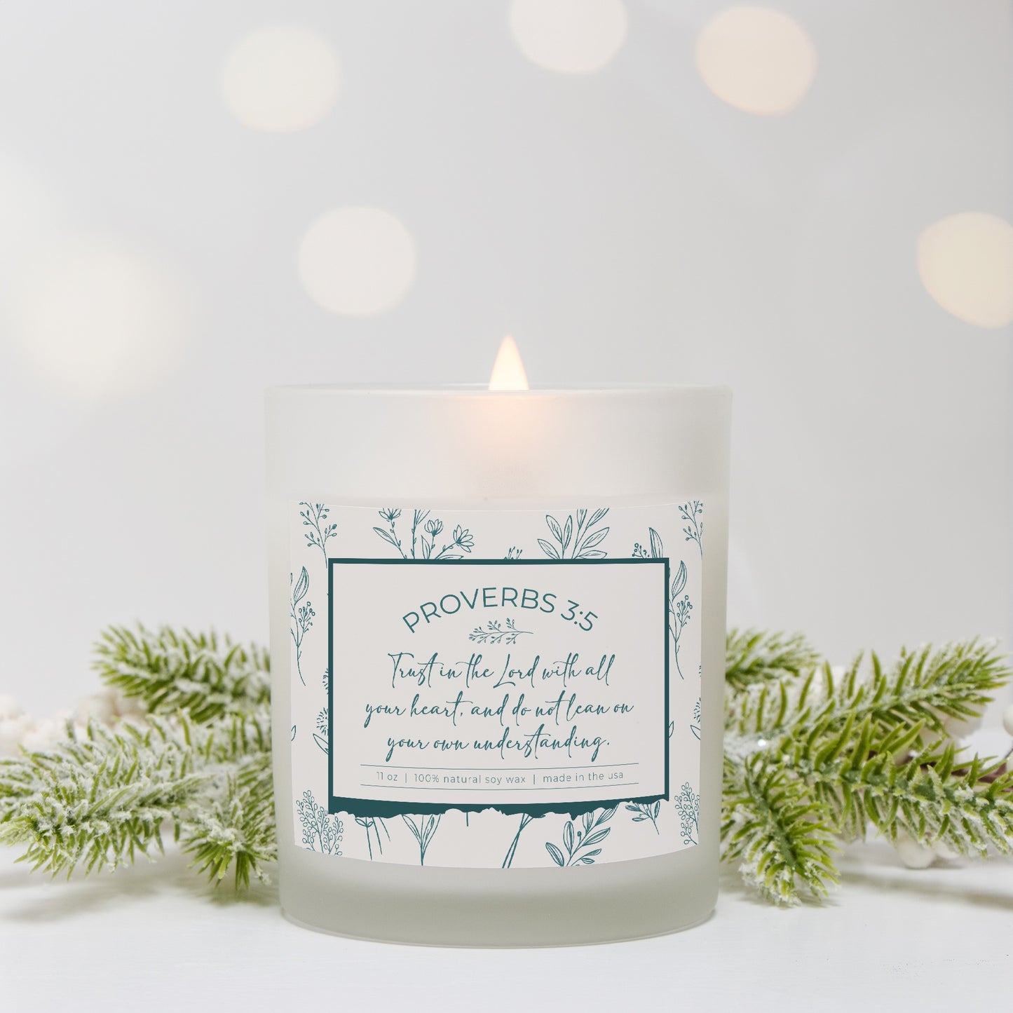 Grandma's Favorite Proverbs 3:5 Frosted Glass Candle (Ecru/Teal Label)