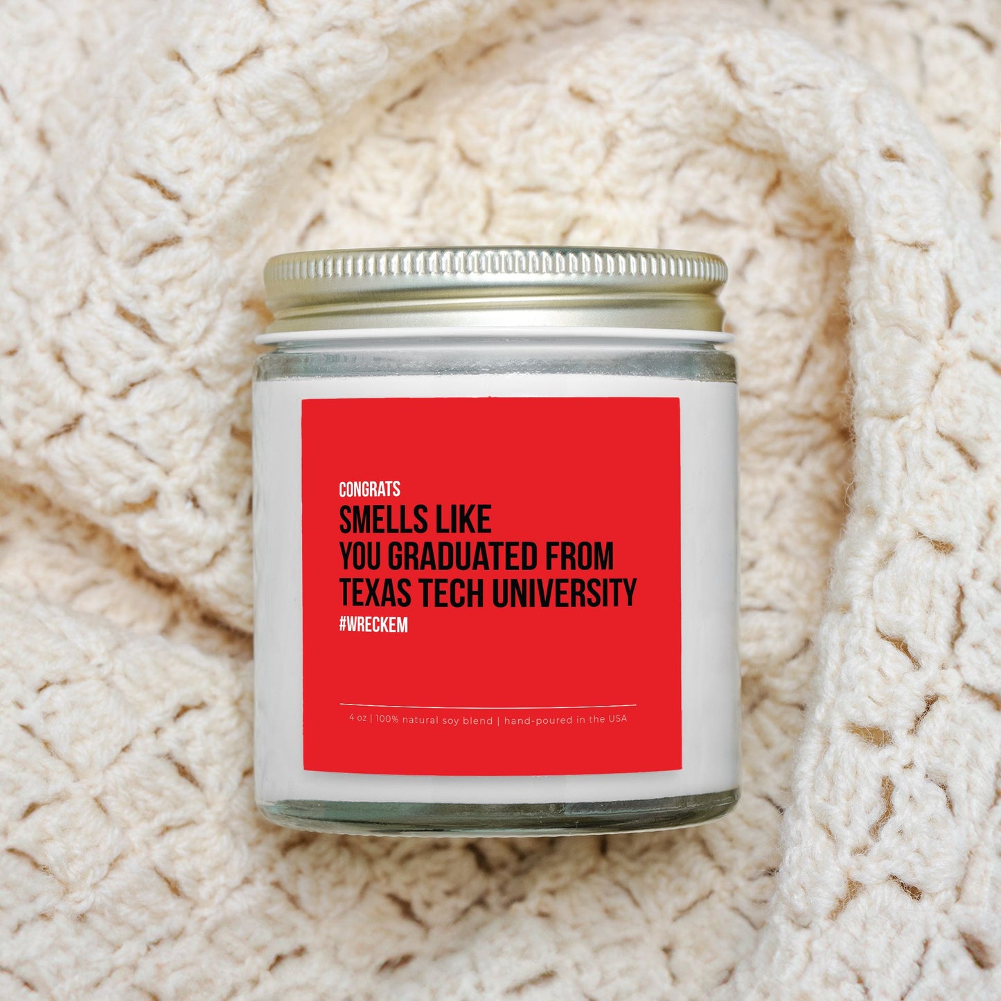 Texas Tech Graduation Candle (Clear)